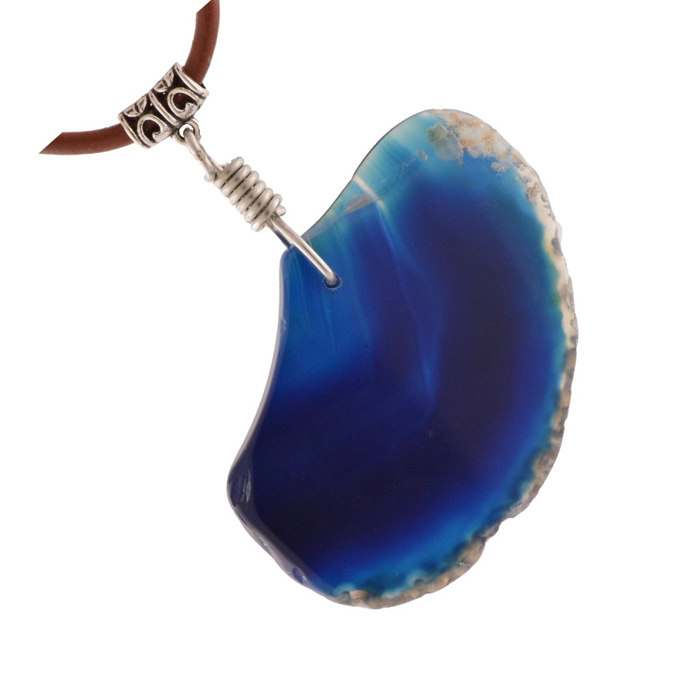 NWT Blue Agate Protection Necklace Leather Cord